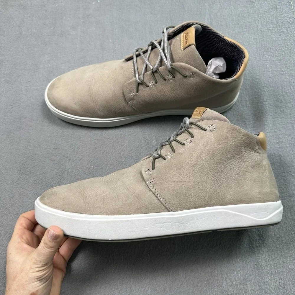 OluKai Nana Hele Chukka Boots Mens 12 Taupe Leather Shearling Lined Casual